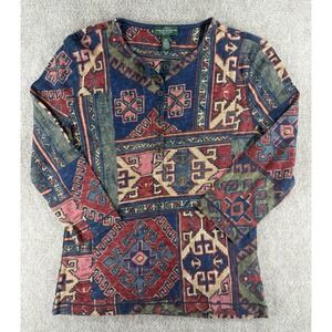 Vintage 90s Lauren Ralph Lauren Jeans Aztec  Southwest Petite Med Boho Cotton